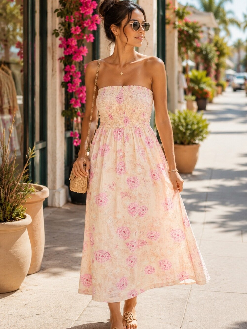 Mystree - NWT - Strapless Smocked Floral Midi Dress